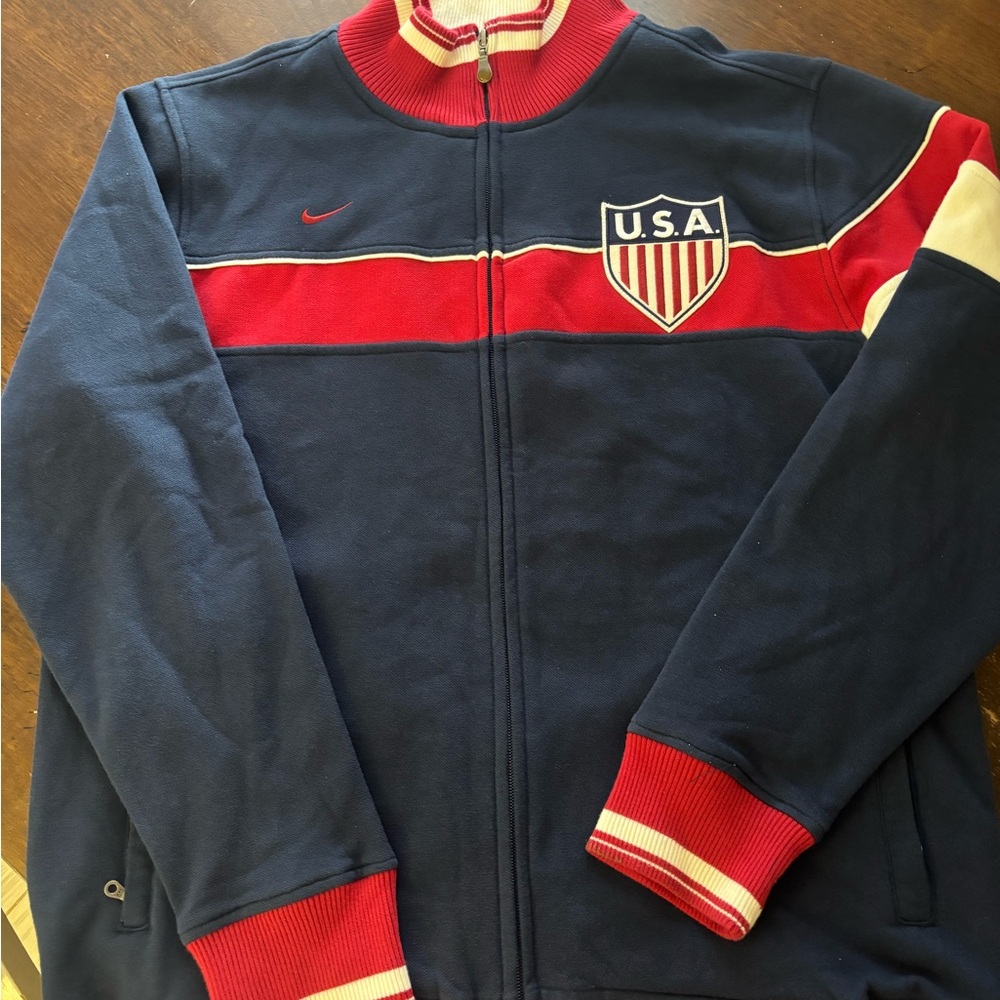 Nike Men's Blue and Red USA Varsity Jacket